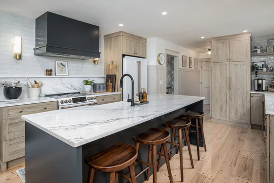 granite kitchen island with black sink