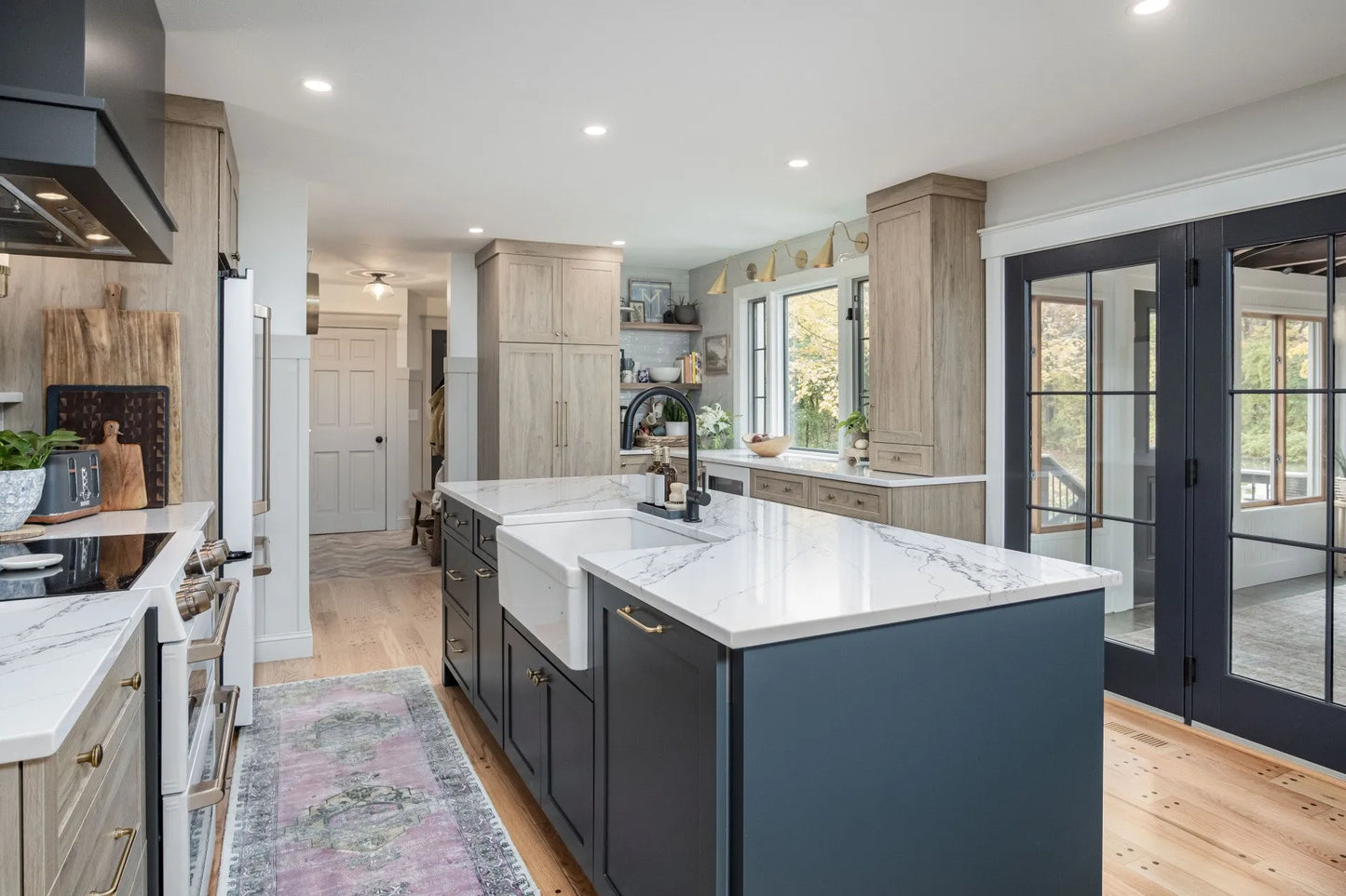 granite kitchen island with black sink