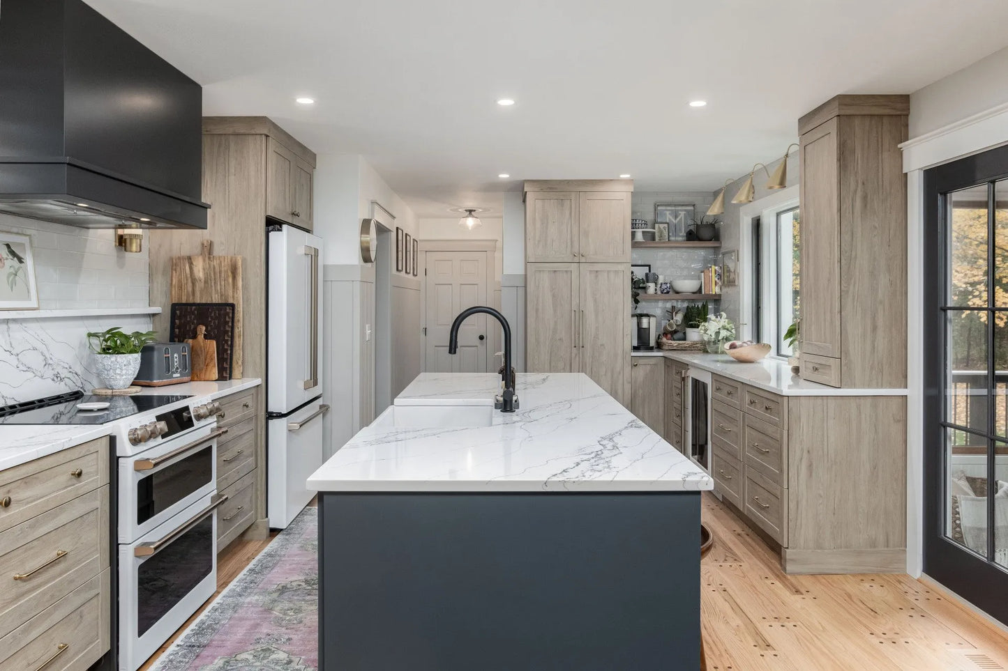 granite kitchen island with black sink